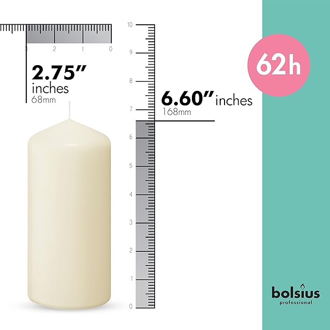 BOLSIUS 12 Ivory Pillar Candles - 2.7 x 6.7 inch Unscented Candle Set - Dripless Clean Burning Smokeless Dinner Candle - Perfect for Wedding Candles, Parties and Special Occasions