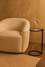 TEHOME Gold Glass Drink Table Metal Martini Round Small Drink Side Table for Couch Tempered Glass C Shaped End Table for Sofa 10" diam,24.55" h