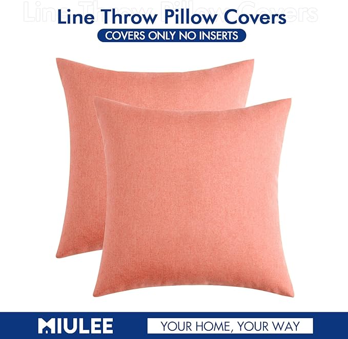 MIULEE Pack of 2 Decorative Outdoor Solid Waterproof Throw Pillow Covers Spring Valentine Faux Linen Garden Farmhouse Cushion Cases for Patio Tent Balcony Couch Sofa 20x20 Inch Blush Pink