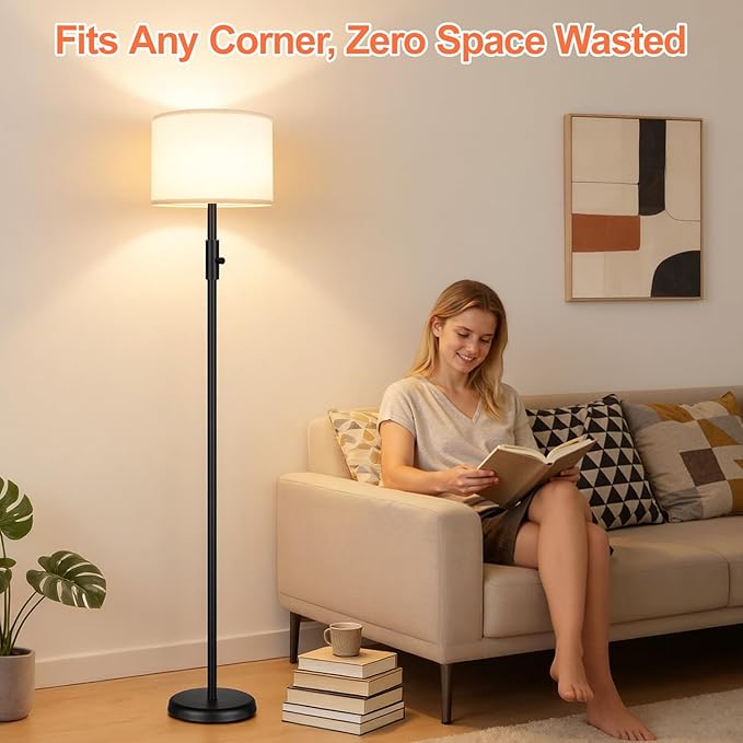 【Upgraded】 Dimmable Floor Lamp for Living Room,1000 Lumens Bulb Included, Modern Floor Lamps Simple Design with Linen Shade, Tall Standing Lamp for Bedroom Office Dining Room, Black Pole Lamp
