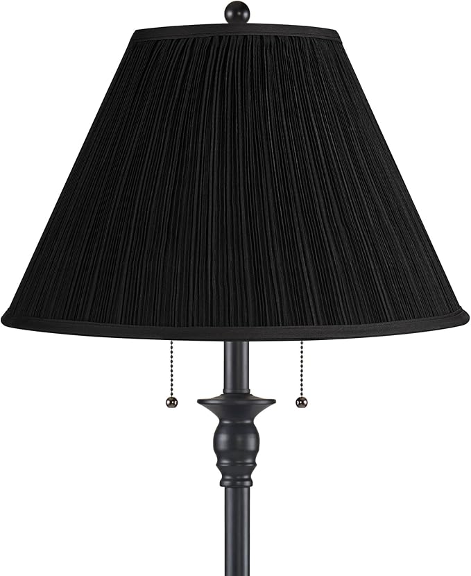 360 Lighting Dyna Traditional 58" Tall 2-Light Standing Floor Lamp Skinny Pole Pull Chain Black Finish Living Room Bedroom House Reading Office Home Decor Entryway Dining Black Pleated Shade