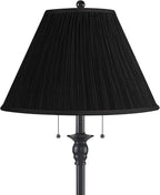 360 Lighting Dyna Traditional 58" Tall 2-Light Standing Floor Lamp Skinny Pole Pull Chain Black Finish Living Room Bedroom House Reading Office Home Decor Entryway Dining Black Pleated Shade