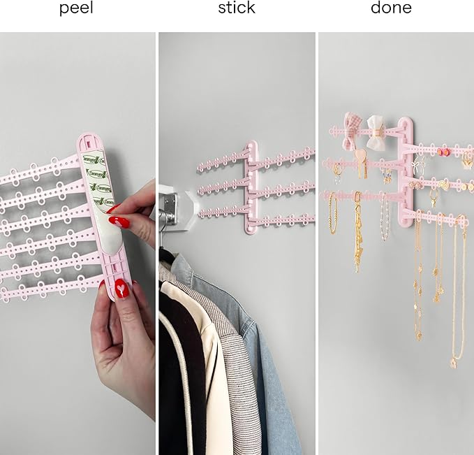 6-Tier Wall Jewelry Organizer Wall Mounted Jewelry Organizer Earring Holder Wall Mount Hanging Necklace Organizer Jewelry Hanger Hanging Necklace Holder Organizer Display (Pink)