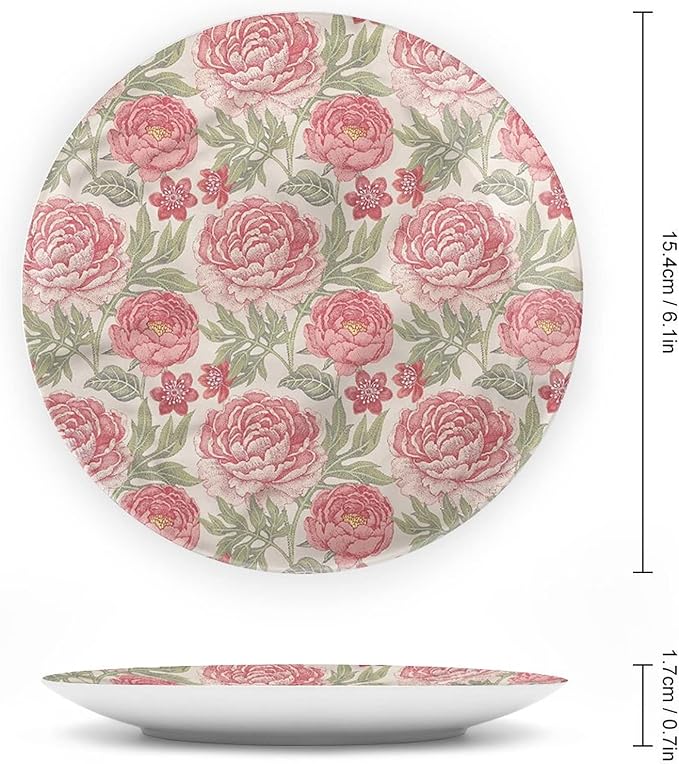 XISUNYA 7 Inch Decorative Plate, Victorian Porcelain Plate, Romantic Peonies Botany Print Ornament Display Plate for Fine Dining, Upscale Events, Dinner Parties, Weddings, Catering Christmas