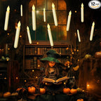 Homemory 12PCS Flameless LED Taper Candles Lights, NO Remote, Battery Operated Candlesticks with Warm Yellow Flickering Flame, 0.79 x 6.5 Inches Dripless Fake Floating Taper Candles