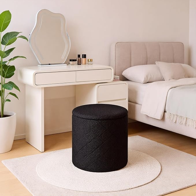 Round Ottoman with Storage - Foldable Stylish Coffee Table for Living Room & Bedroom - Space-Saving Ideal for Home Decor and Organization for Families & Individuals-Black