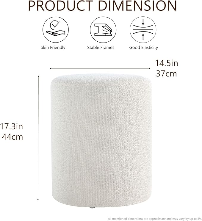 Get Set Style Modern Round Ottoman with Soft Padded Seat, Multifunctional Vanity Stool for Makeup, Upholstered Footrest Stool Ottoman Foot Stool for Living Room, Bedroom