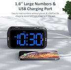 Digital Dual Alarm Clock for Bedroom, Easy to Set, 0-100% Dimmer, USB Charger, 5 Sounds Adjustable Volume, Weekday/Weekend Mode, Snooze, 12/24Hr, Battery Backup, Compact for Bedside(Blue)