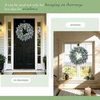 Solar Spring Wreath for Front Door 18inchWreath Pre-lit30LED Spring Summer Decor Artificial Purple Lavender Warm Lights Wreath for Outside Wall Home Decor Festival Farmhouse Decor