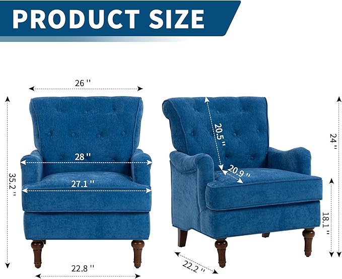 KEIKI Upholstered Accent Chair for Living Room and Bedroom,Heavy-Duty Fabric Armchair with Reinforced Wood Frame, Supportive Seat Cushion, Stable Retro Legs, Lounge Chair for Reading, Work