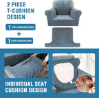 H.VERSAILTEX Sofa Cover 2 Piece T Cushion Armchair Slipcovers Thick Velvet Couch Cover Furniture Protector Stretch T Cushion Sofa Covers for 1 Cushion Couch with 1 T Cushion Covers, Stone Blue