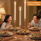 6 Pcs Brass Gold Candle Holders Set, Candelabra Tall Candle Stand, Metal Taper Candlestick Holders for Dining, Table Centerpieces & Vintage Home Decor– Housewarming Gift, Mantel Decor