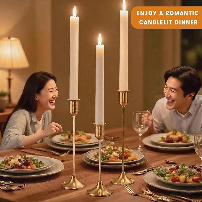 6 Pcs Brass Gold Candle Holders Set, Candelabra Tall Candle Stand, Metal Taper Candlestick Holders for Dining, Table Centerpieces & Vintage Home Decor– Housewarming Gift, Mantel Decor