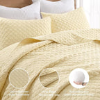 HORIMOTE HOME Quilt Queen Size Light Yellow, Lightweight Quilts for Summer Ultra-Soft Microfiber Modern Style Quilted Clouds Pattern Bedspread Quit Set 3 Pieces(1 Quilt and 2 Pillow Shams)