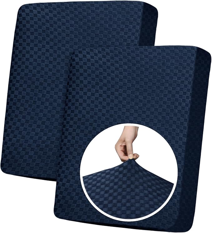 YEMYHOM Stretch Individual Cushion Covers Large Sofa Seat Cushion Slipcovers Soft Couch Cover Replacement Large Checkered Furniture Protector with Elastic Bottom (2 Pcs XL Cushion Covers, Navy)