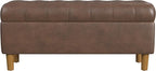 Homepop Home Decor | Tufted Ainsley Button Storage Ottoman Bench with Hinged Lid | Ottoman Bench with Storage for Living Room & Bedroom, Brown Faux Leather