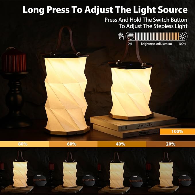 Portable Foldable Table Lamp with USB Rechargeable Battery, 3-Level Dimmable Touch Control Night Light, Folding Paper Lantern Light for Home Office Bedroom Reading (Black)