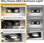 OKELI 2-Light LED Bathroom Vanity Light Fixtures, Matte Black Modern Bathroom Wall Lighting Fixtures Over Mirror (3CCT, 3000K-6000K)