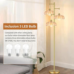 Gold Floor Lamp for Living Room Bedroom,Modern Floor Lamps with Unique Amber Glass Shades,68IN Mid Century Tall Flower Standing Lamp,Vintage 3 Lights Tree Floor Lamp for Corner Office Reading