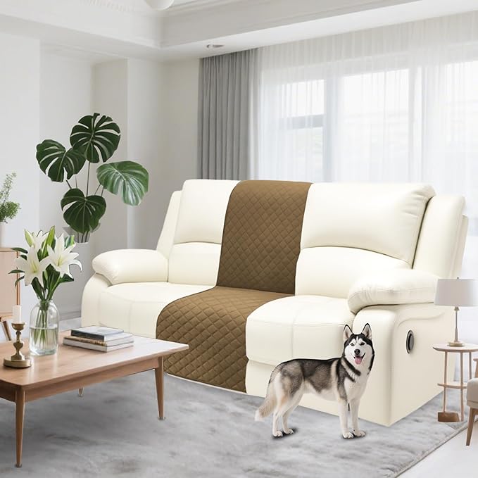 Recliner Sofa Covers 100% Waterproof Velvet L Shape Recliner Couch Covers for Dogs Pets Washable Anti Slip 1 Additional Couch Cover for Reclining Couch (Additional Seat, Light Tan)