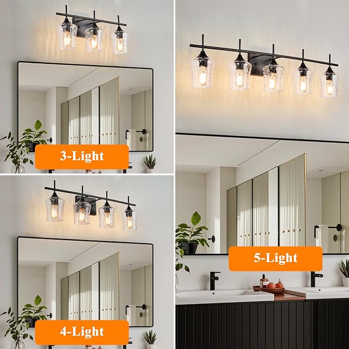 3 Lights Bathroom Vanity Light,Black Farmhouse Modern Wall Light Over Mirror.