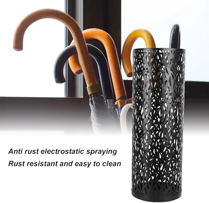 Umbrella Stand Umbrella Holder for Entryway,Umbrella Stand Rack,Metal Hollowed Freestanding Round Umbrella Holder Organizer Bin,Umbrella Rack Organizer Freestanding for Home Hotel Office(Medium-Black)