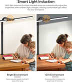 LED Desk Lamp for Home Office, Eye-Caring Desk Light with Clamp, Stepless Dimming 24W Double Head Architect Task Lamp with Remote Control, Flexible Arm, for Working, Studying, Reading, Drafting
