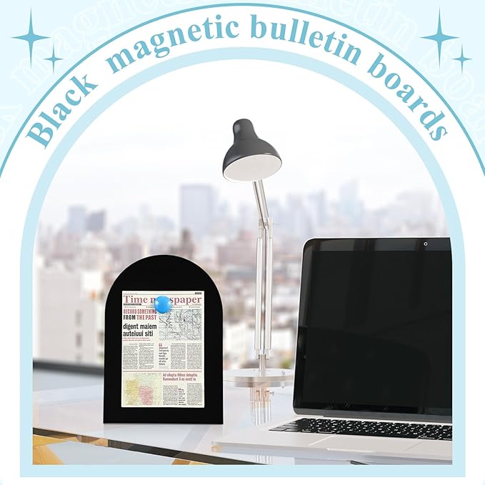 Shimeyao 2 Pcs Black Magnetic Bulletin Board for Tabletops with 8 Magnets 12 x 8.5 Inch Memo Display Easel Stand for Home Office School Kitchen Table Supplies (Arched)