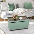 Ottoman Storage Bench for Living Room with Tray, Bedroom Foot Stool, Coffee Table Lid, Footstool with Legs, End of Bed - Faux Leather, 30" Inch (L-Blue)
