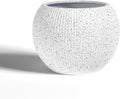 DTY Signature Mount Sherman 12.6''D x 9.8''H Modern Indoor Outdoor Fiberstone Sphere Planter, Durable Round Garden Pot, Weather Resistant, Drainage Hole & Rubber Plug (Ribbed White, Small)