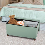 Ottoman Storage Bench for Living Room with Tray, Bedroom Foot Stool, Coffee Table Lid, Footstool with Legs, End of Bed - Faux Leather, 30" Inch (L-Blue)