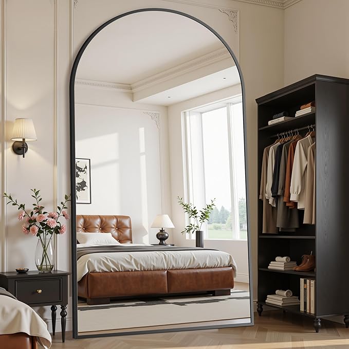 Suidia Arched Full Length Mirror, 86"x46" Floor Mirror Freestanding, Floor Standing Full Body Mirror with Stand for Bedroom, Hanging Leaning Mounted for Living Room Cloakroom, Black
