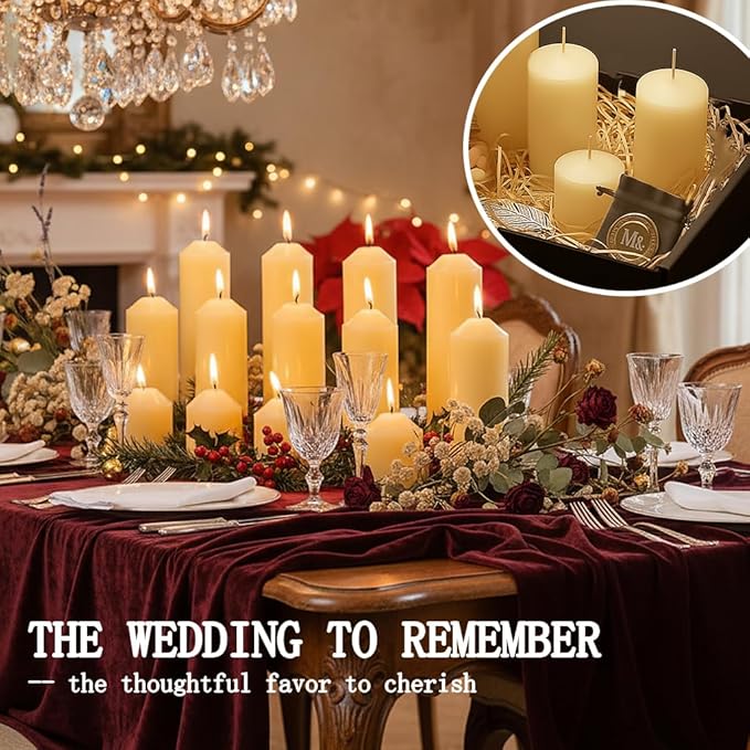Ivory Pillar Candles Bulk Set of 18，3 Different Lengths 2 x 3/6/8 Inch (6 Each)，Hurricane Candles，Dripless Unscented Smokeless，Gives You a Better Atmosphere When Organizing an Event Party.