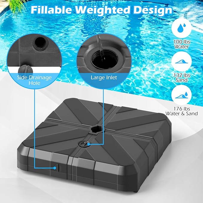Giantex Fillable Offset Patio Umbrella Base - Heavy Duty HDPE Cantilever Umbrella Stand, 176lbs Water & Sand Weight Capacity, Pole Holder for Outdoor, Deck, Backyard, Garden, Market
