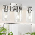 3-Light Bathroom Light Fixtures, Vanity Light with Clear Glass Shades, Brushed Nickel Bathroom Light Fixtures Over Mirror, Modern Bathroom Wall Lamp for Mirror Living Room Cabinet Bedroom