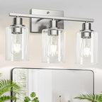 3-Light Bathroom Light Fixtures, Vanity Light with Clear Glass Shades, Brushed Nickel Bathroom Light Fixtures Over Mirror, Modern Bathroom Wall Lamp for Mirror Living Room Cabinet Bedroom
