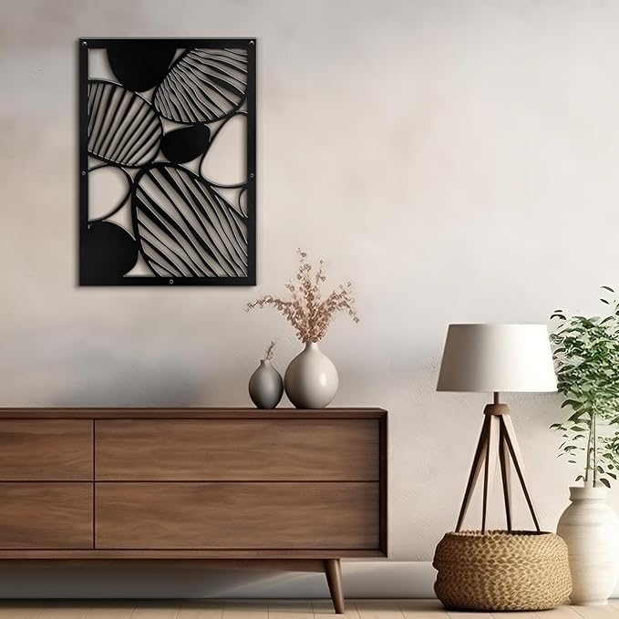 SIGNLEADER Metal Wall Art Decor Abstract Geometric Shapes Minimalist Modern Abstract Wall Sculpture Hangings Home Decoration for Living Room, Bedroom, Bathroom, Kitchen, Outdoor - 36" Black