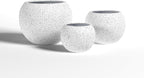 DTY Signature Mount Sherman 12.6''D x 9.8''H Modern Indoor Outdoor Fiberstone Sphere Planter, Durable Round Garden Pot, Weather Resistant, Drainage Hole & Rubber Plug (Ribbed White, Small)