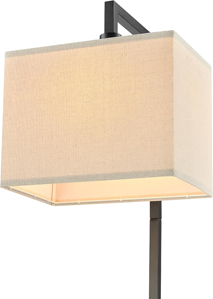 Globe Electric 61000052 60" Floor Lamp, Matte Black, Square White Fabric Shade, On/Off Rotary Switch on Socket, Square Rod, Reading Lamp, Home Office Accessories, Home Décor, Home Improvement