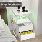LED Nightstand, White Night Stand with Charger Station, Bed Side Table with Storage, Bedside Table with Drawers & Hooks, End Table with USB Ports & Outlets, Night Table for Living Room, Dorm