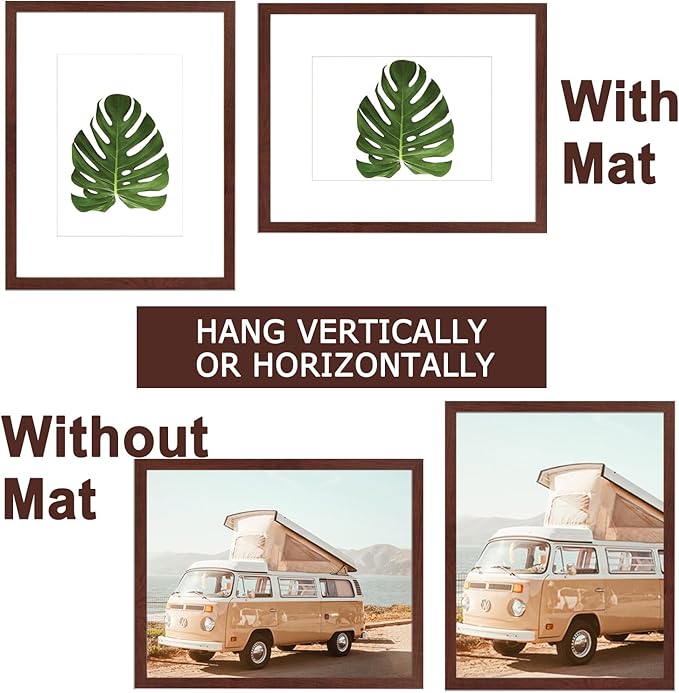 KTKDE 8x10 Picture frame Set of 2,Wine red Wooden Photo Frame 5x7mat or 8x10 Without Mat,Tempered Glass,10 by 8 Studio Gallery frames for Wall or Tabletop Family Friends Wedding Gift ideal gift