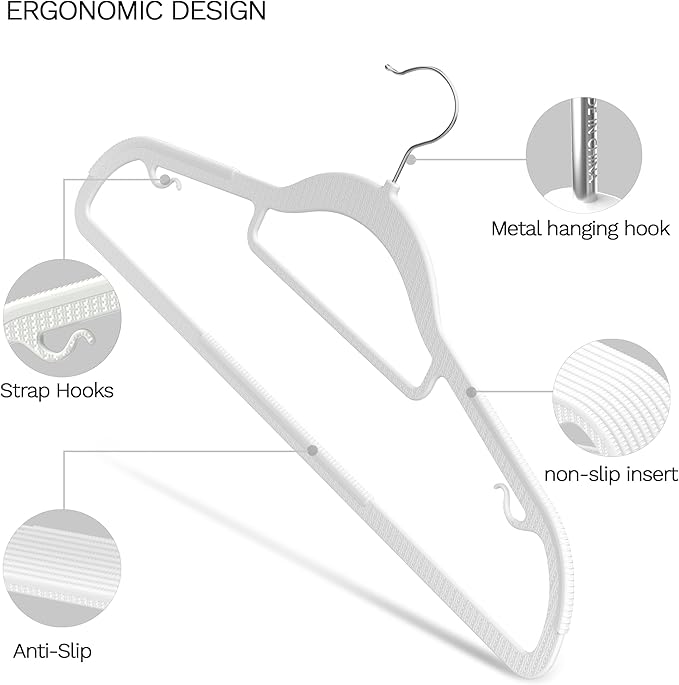 40 Pack Thin Space Saving Hangers, No Slip Clothes Hangers with Non Slip Textured and 360° Hook - Plastic Hanger, Closet Organizer for Shirt, Pants, Suit, Skirt, Coat - White