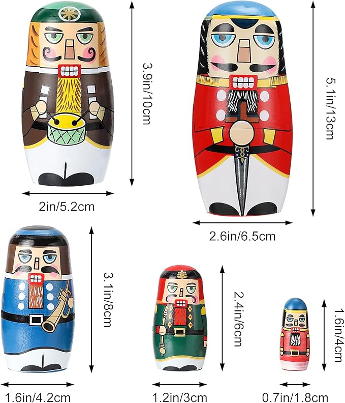 Gejoy Russian Nesting Dolls for Kids Handmade Matryoshka Wooden Stacking Toys Nesting Dolls Collectible Gifts for Winter Christmas Holiday Present Boys Girls Adults Home Decor(Walnut Man)