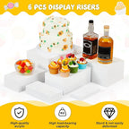Leinuosen 6 Pcs Large Buffet Risers, 7 to 12 Inch Catering Dessert Table Risers Food Decorative Stands with hollow bottom for Catering Supplies, Party(White, Rectangle)