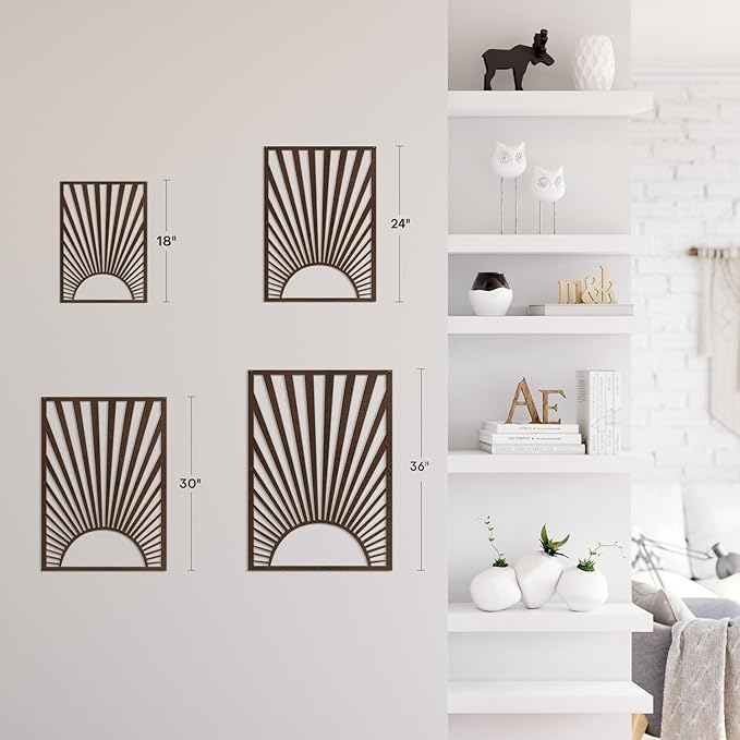 SIGNLEADER Metal Wall Art Decor Bronze Shining Sun Minimalist Modern Abstract Wall Sculpture Hangings Home Decoration for Living Room, Bedroom, Bathroom, Kitchen, Outdoor - 18" Bronze