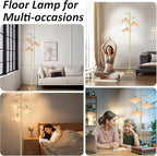 Gold Floor Lamp for Living Room Bedroom,Modern Floor Lamps with Unique Amber Glass Shades,68IN Mid Century Tall Flower Standing Lamp,Vintage 3 Lights Tree Floor Lamp for Corner Office Reading