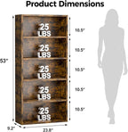 5-Tier Bookcase and Bookshelves, Freestanding Wood Bookshelf, 53" Tall Bookcase with Adjustable Shelves, for Living Room, Bedroom, Home Office, Retro Brown
