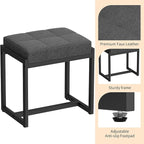 Vanity Stool, Vanity Chair Stools for Makeup Room, Square Linen Makeup Stool for Vanity, Modern Padded Small Ottomans Foot Rest for Bedroom Living Room, Dark Grey&Black