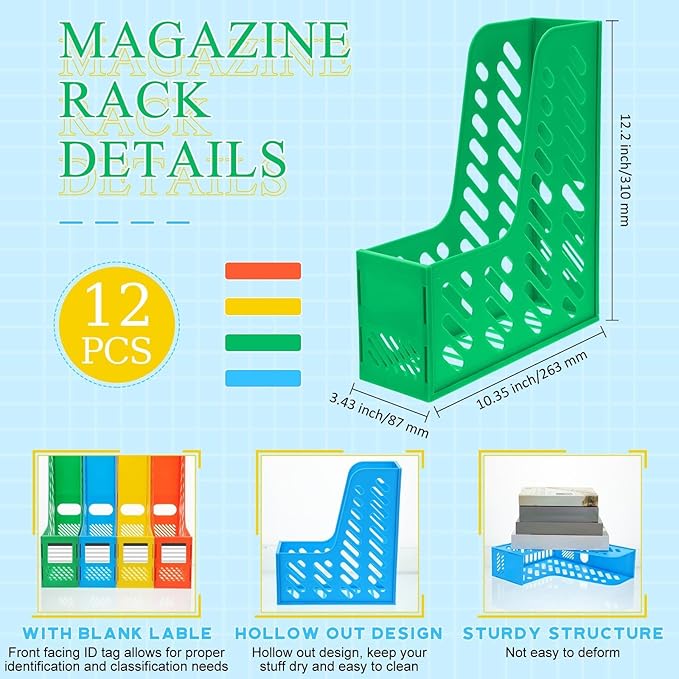 Glenmal 12 Pack Magazine Organizers Binder Organizer for Desk Plastic Vertical File Holder Magazine Racks Desk Accessories for Office, Home, or School (Colorful)