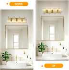 4-Lights Brushed Brass Bathroom Light Fixture Gold Vanity Lights Modern Crystal Bathroom Vanity Lighting Over Mirror Wall Sconce with K9 Crystal Shade E26 Base for Living Room, Bedroom Wall Lamp